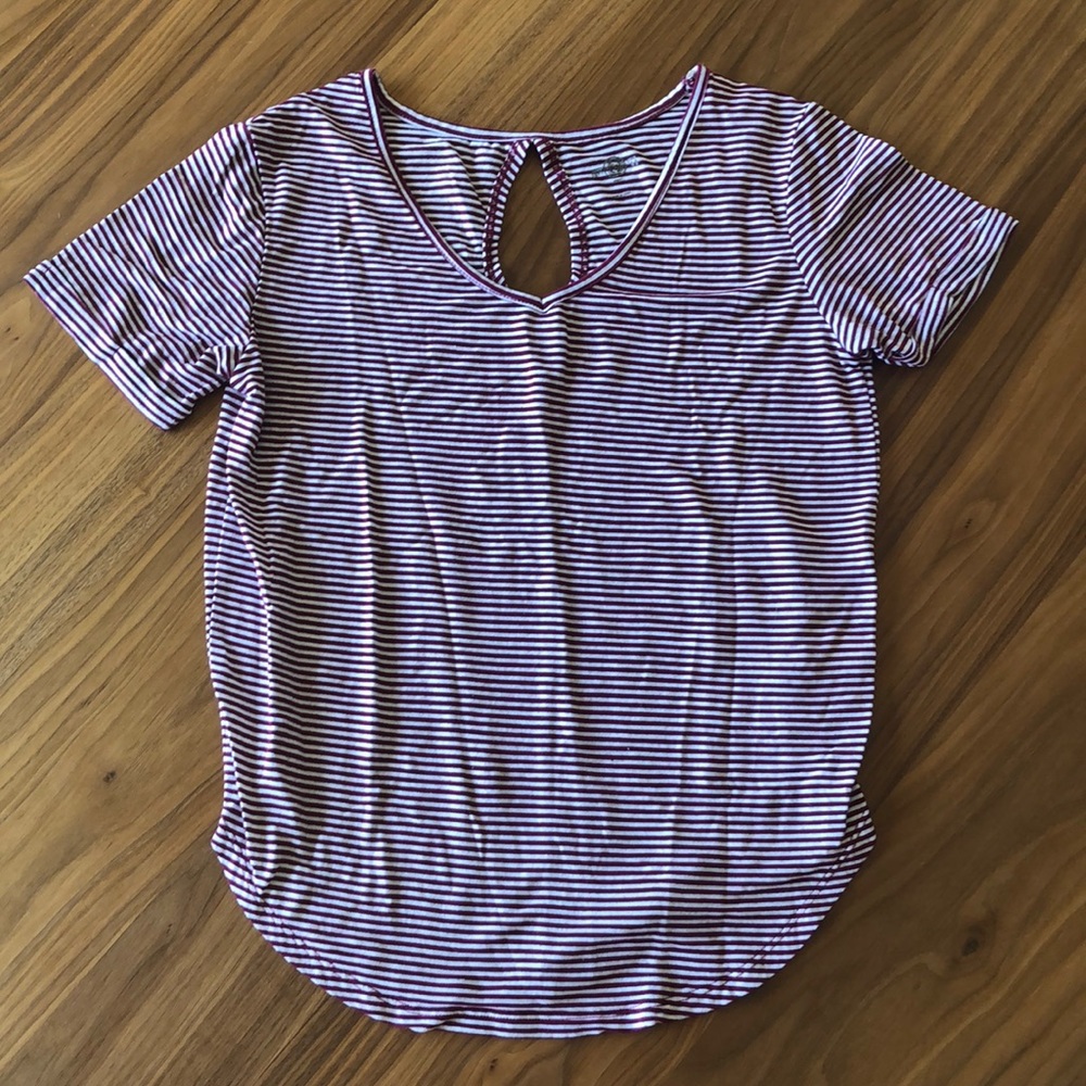 SO Short Sleeve Shirt, Maroon and White Stripe, Size Small